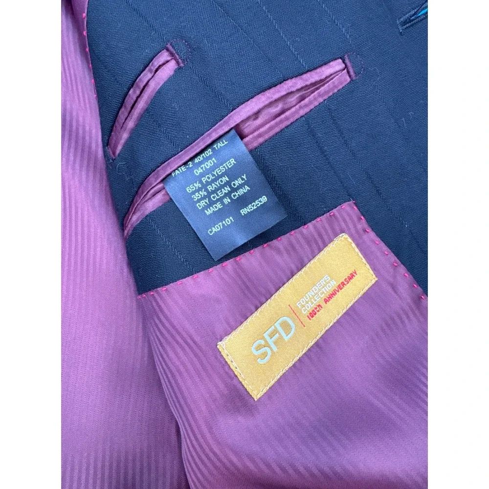 Mens‎ SFD Founders Collection Black Pinstripe Suit Jacket Size 40/34 LG - $250
